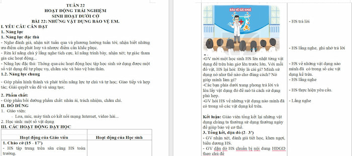 Giáo án Hoạt động trải nghiệm 2 Những vật dụng bảo vệ em