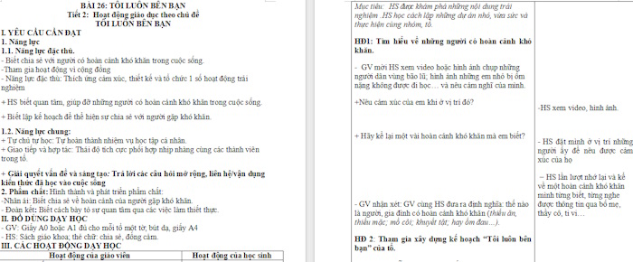 Giáo án Hoạt động trải nghiệm 2 Tôi luôn bên bạn