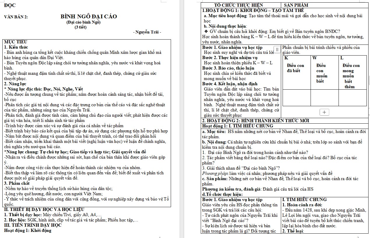 KHBD Ngữ văn 10 Bài Bình Ngô đại cáo