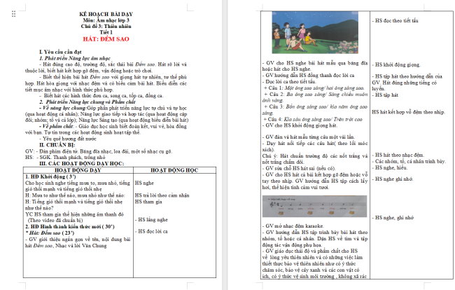Giáo án Âm nhạc 3 Chủ đề 3 Tiết 1: Học hát đếm sao