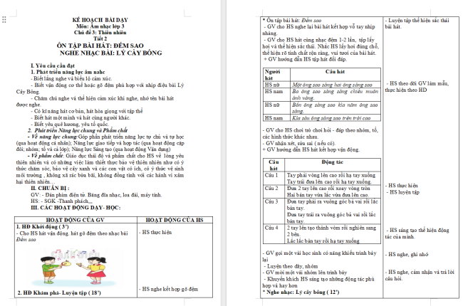 Giáo án Âm nhạc 3 Chủ đề 3 Tiết 2: Ôn tập bài hát: Đếm sao - Nghe nhạc: Lý cây bông