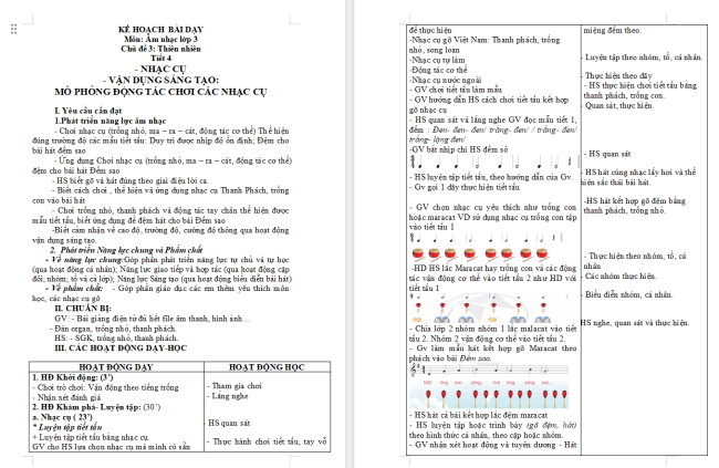 Giáo án Âm nhạc 3 Chủ đề 3 Tiết 4: Nhạc cụ. Vận dụng: Mô phỏng động tác chơi các nhạc cụ