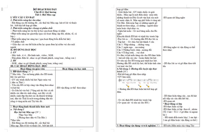 Giáo án Âm nhạc 3 Chủ đề 4 Tiết 1: Hát - Múa sạp