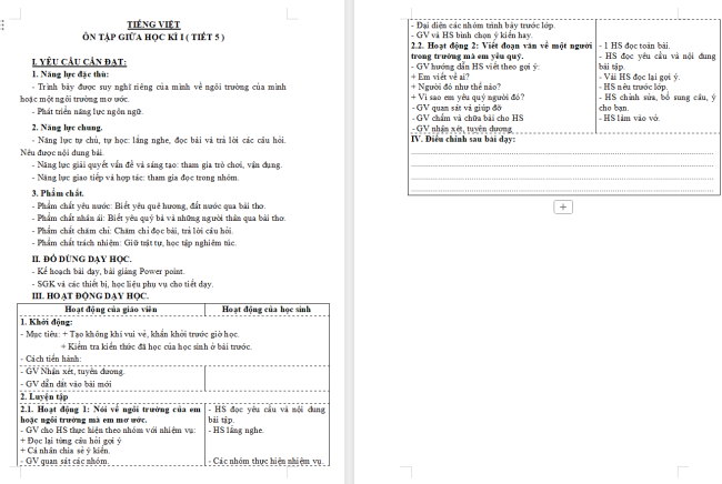 Giáo án Tiếng Việt 3 Ôn tập giữa học kì 1 (Tiết 5)