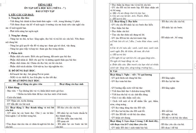 Giáo án Tiếng Việt 3 Ôn tập giữa học kì 1 (Tiết 6, 7)