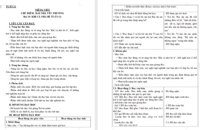 Giáo án Tiếng Việt 3 Bài 19: Khi cả nhà bé tí