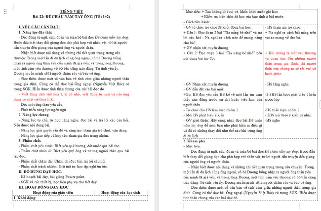 Giáo án Tiếng Việt 3 Bài 22: Để cháu nắm tay ông