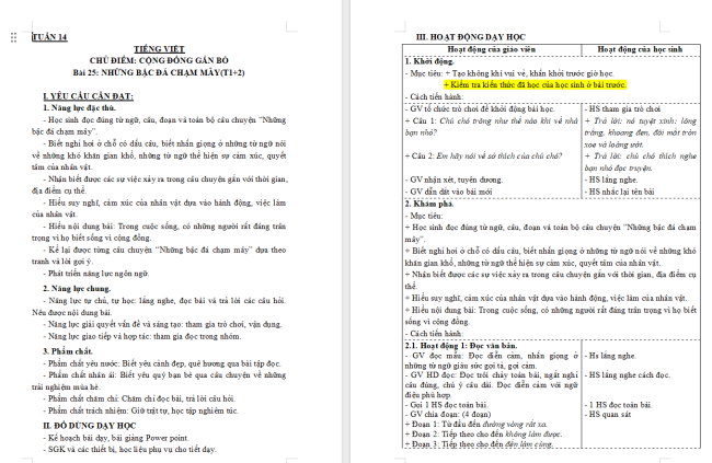 Giáo án Tiếng Việt 3 Bài 25: Kể chuyện Những bậc đá chạm mây