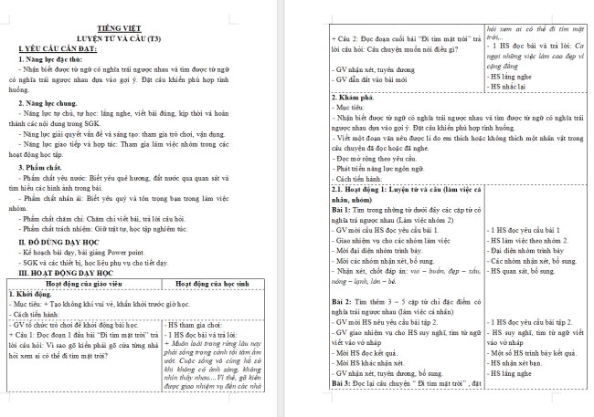 Giáo án Tiếng Việt 3 Bài 26: Từ có nghĩa trái ngược nhau; Câu khiến