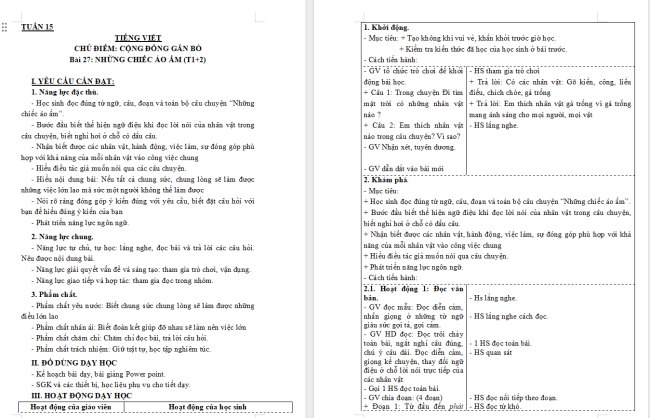 Giáo án Tiếng Việt 3 Bài 27: Những chiếc áo ấm