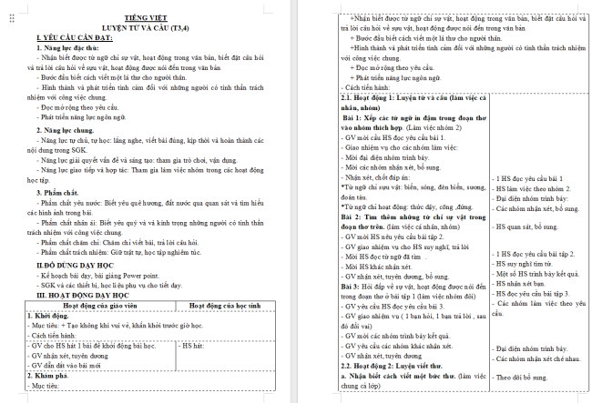 Giáo án Tiếng Việt 3 Bài 30: Từ ngữ chỉ sự vật, hoạt động; Hỏi - đáp về sự vật, hoạt động