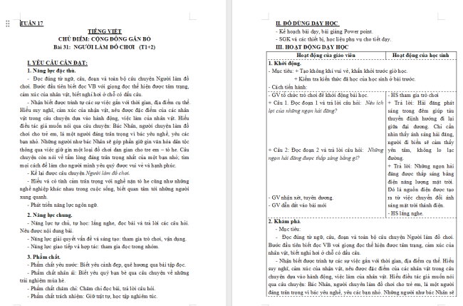 Giáo án Tiếng Việt 3 Bài 31: Người làm đồ chơi