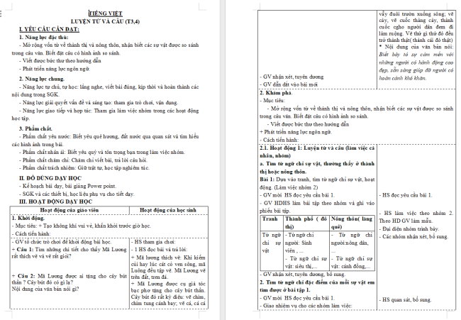 Giáo án Tiếng Việt 3 Bài 32: Mở rộng vốn từ về thành thị, nông thôn; Biện pháp so sánh