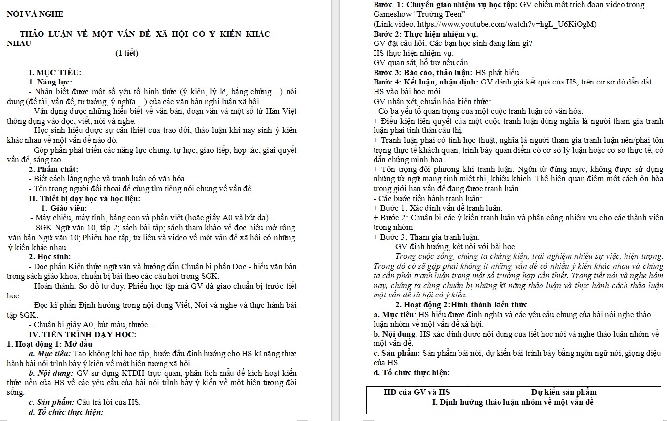 KHBD Ngữ văn 10 Bài Trao đổi về một vấn đề