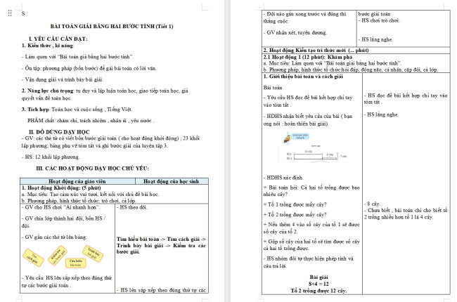 Giáo án Toán 3: Bài toán giải bằng hai bước tính