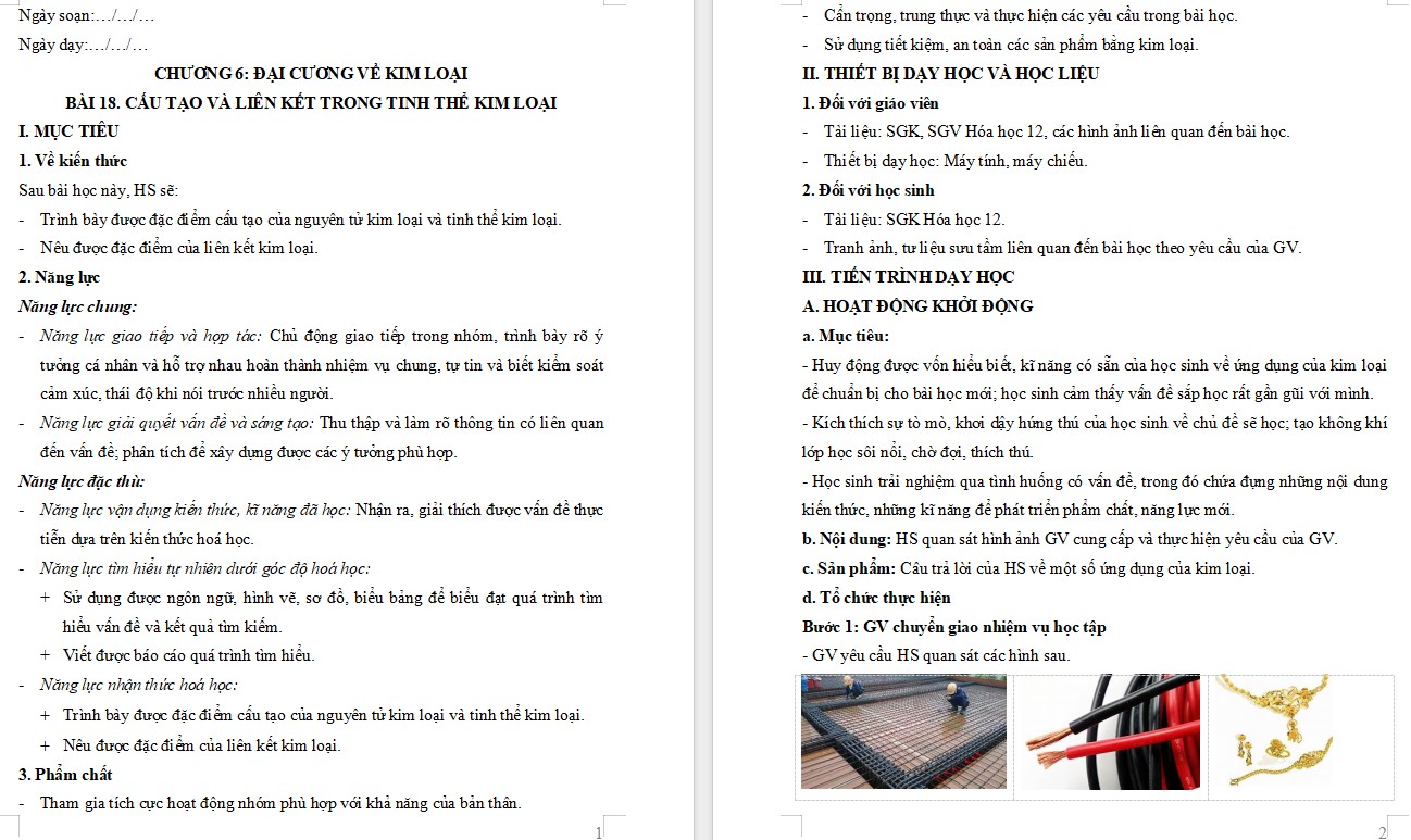 Giáo án Bài 18 Hóa 12 Kết nối tri thức