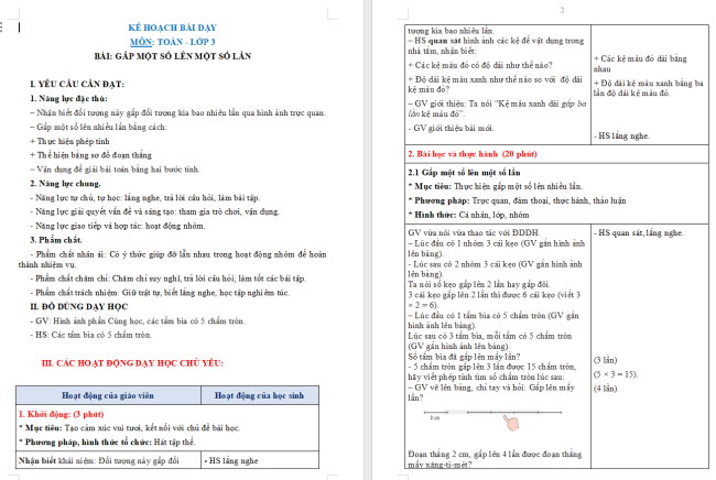 Giáo án Toán 3: Gấp một số lên một số lần