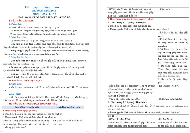Giáo án Toán 3: So sánh số lớn gấp mấy lần số bé