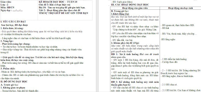 Giáo án Hoạt động trải nghiệm 2 Tìm sự trợ giúp để giữ tình bạn