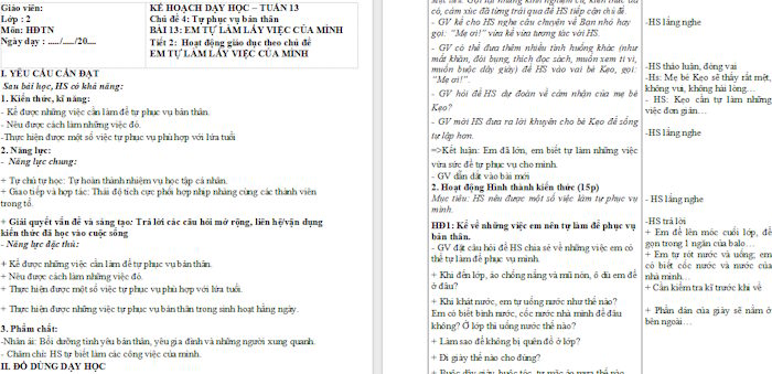 Giáo án Hoạt động trải nghiệm 2 Em tự làm lấy việc của mình