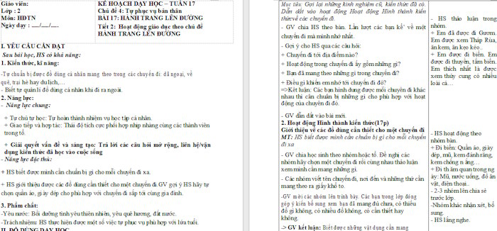 Giáo án Hoạt động trải nghiệm 2 Hành trang lên đường