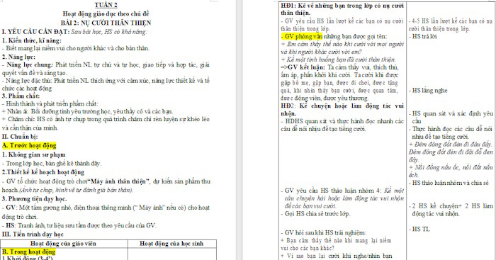 Giáo án Hoạt động trải nghiệm 2 Nụ cười thân thiện