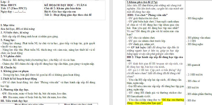 Giáo án Hoạt động trải nghiệm 2 Góc học tập của em