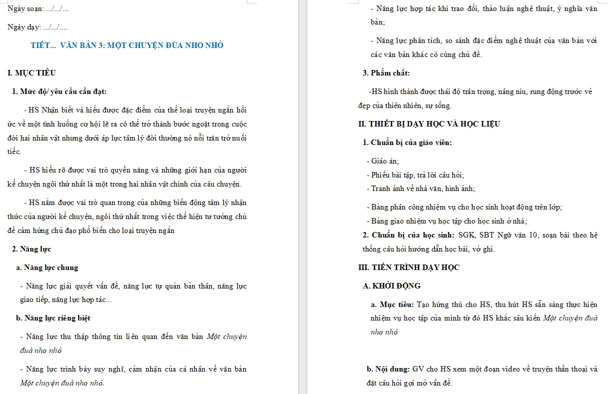 KHBD Ngữ văn 10 Bài Một chuyện đùa nho nhỏ