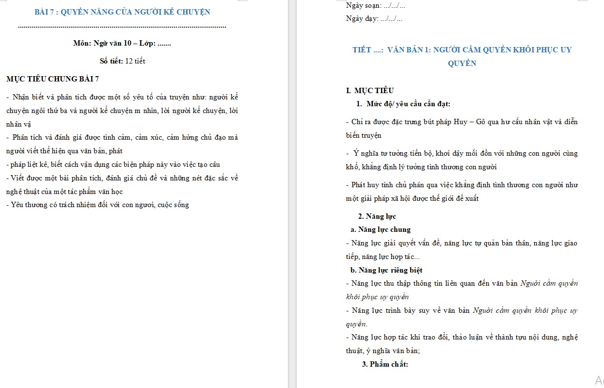 KHBD Ngữ văn 10 Bài Người cầm quyền khôi phục uy quyền