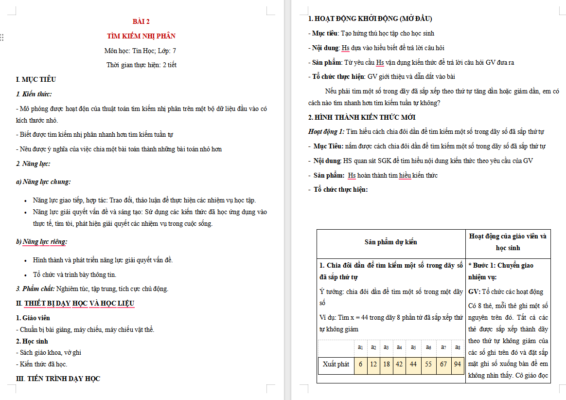 Tin học 7 Bài 2: Tìm kiếm nhị phân