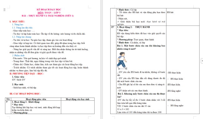 Giáo án Toán 3: Đo khoảng cách bằng bước chân