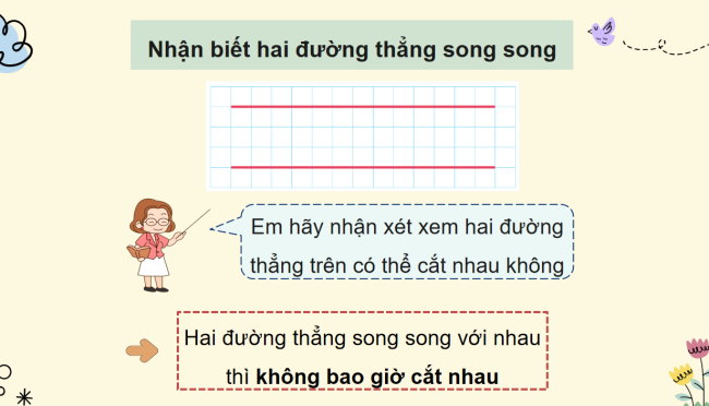 PowerPoint Toán 4 Bài 22: Hai đường thẳng song song. Vẽ hai đường thẳng song song