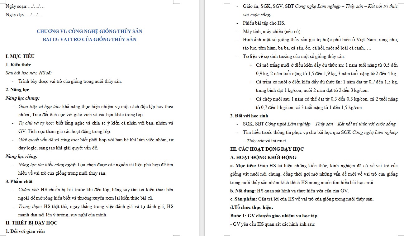 Giáo án Bài 13 Công nghệ 12 Kết nối tri thức