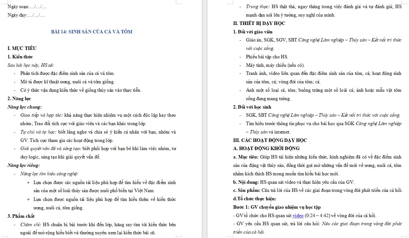 Giáo án Bài 14 Công nghệ 12 Kết nối tri thức