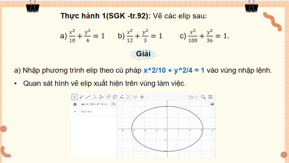 Vẽ ba đường conic bằng phần mềm Geogebra