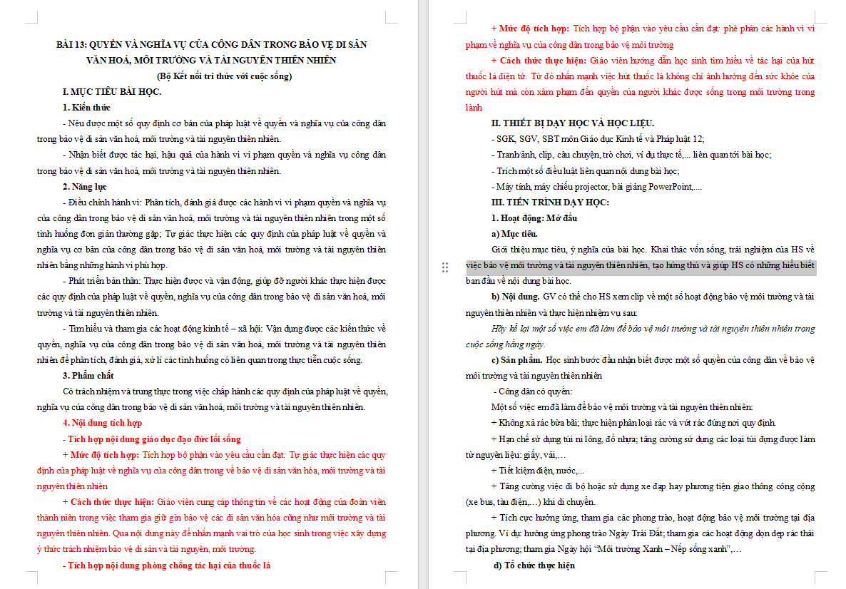Quyền và nghĩa vụ của công dân trong bảo vệ di sản văn hoá môi trường và tài nguyên thiên nhiên