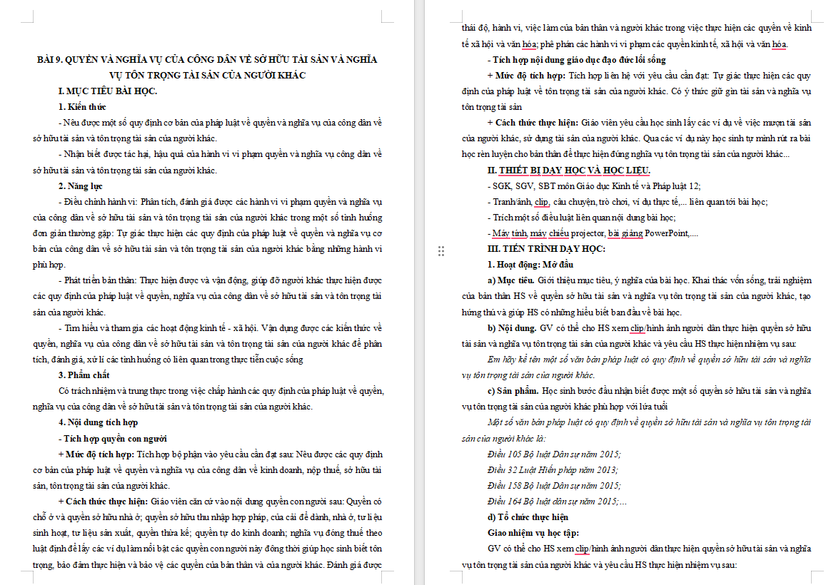 Quyền và nghĩa vụ của công dân về sở hữu tài sản và tôn trọng tài sản của người khác