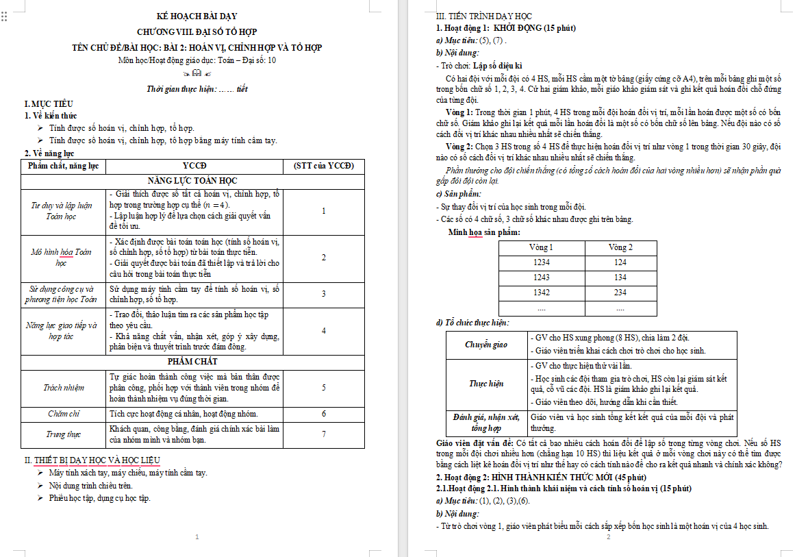 Hoán vị chỉnh hợp và tổ hợp