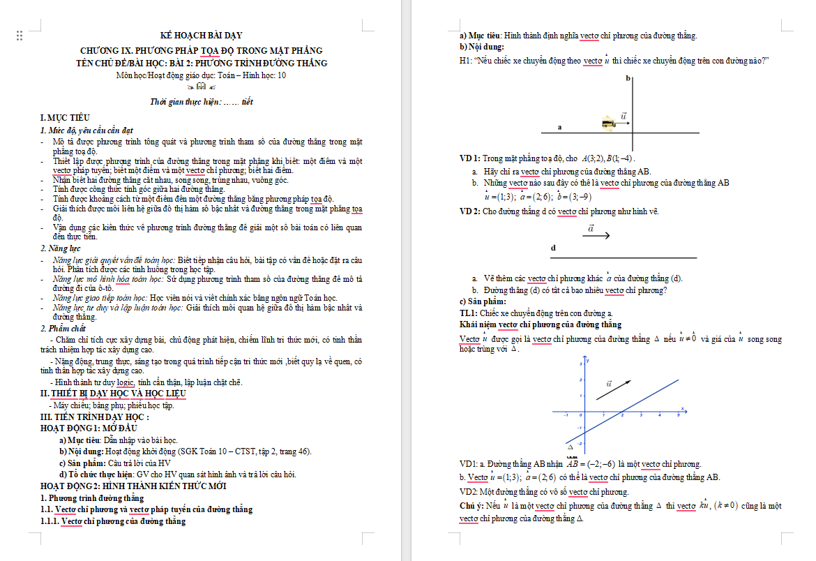  Đường thẳng trong mặt phẳng toạ độ