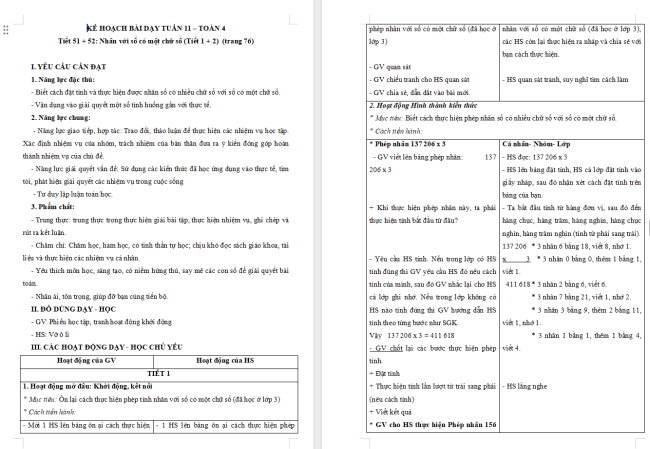 Giáo án Toán 4 Bài 31: Nhân với số có một chữ số