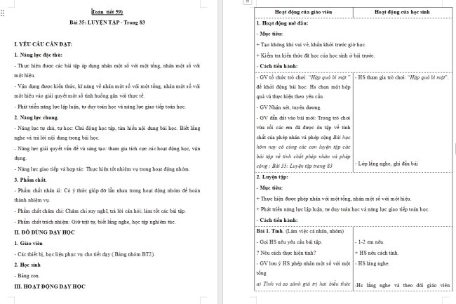 Giáo án Toán 4 Bài 35: Luyện tập