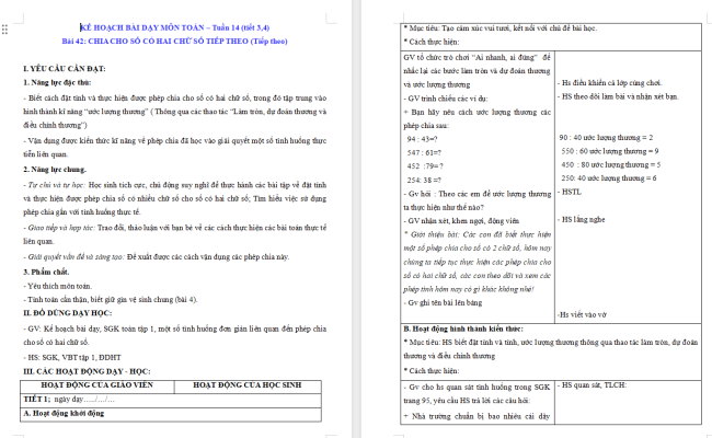 Giáo án Toán 4 Bài 42: Chia cho số có hai chữ số (tiếp theo)