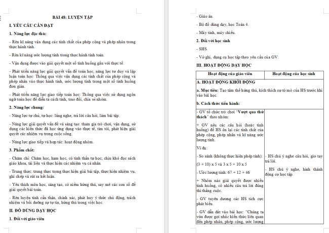 Giáo án Toán 4 Bài 48: Luyện tập