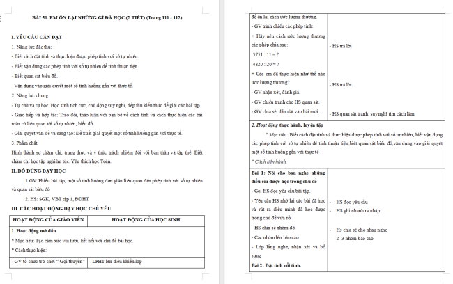 Giáo án Toán 4 Bài 50: Em ôn lại những gì đã học