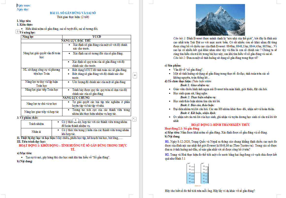 Giáo án Toán 10 Bài 12 Số gần đúng và sai số
