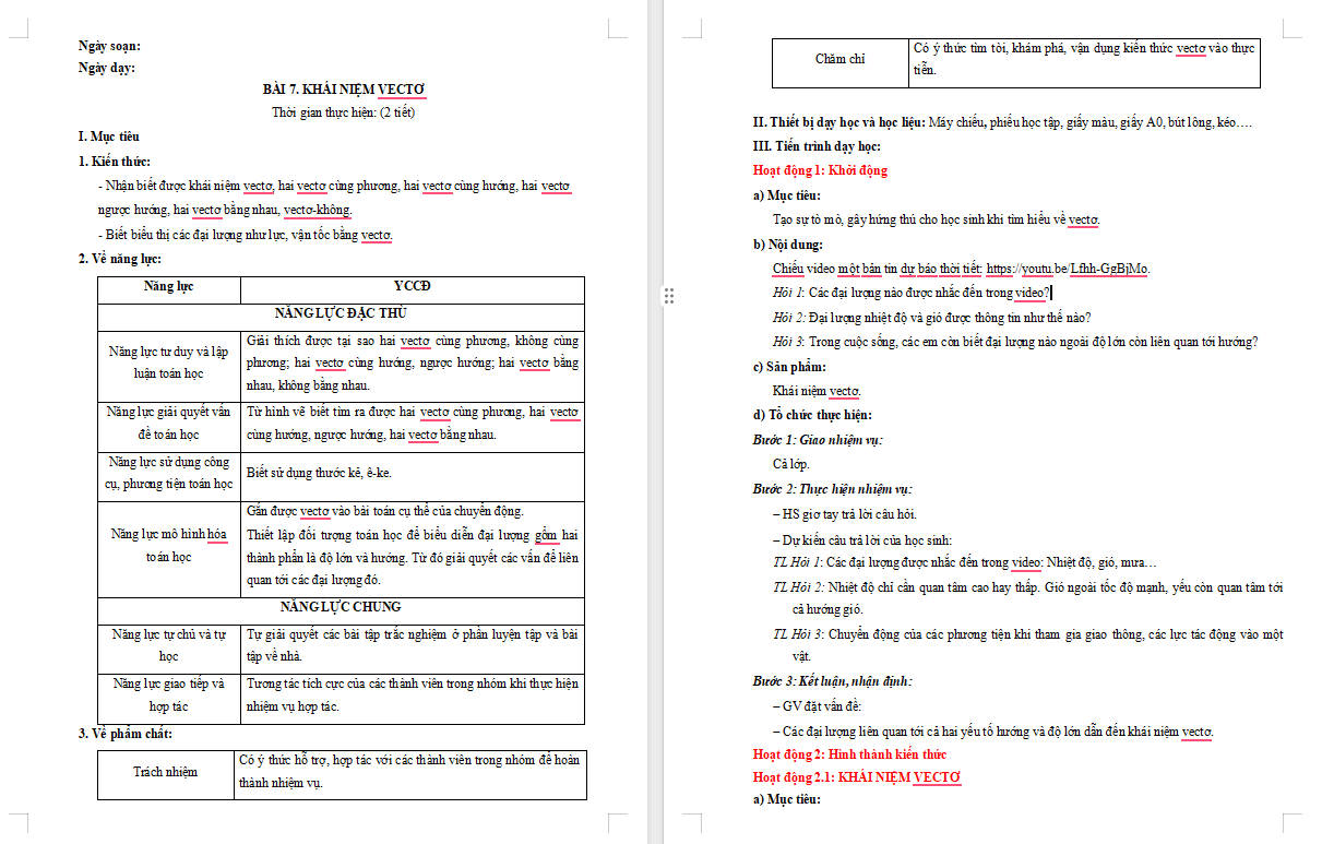 Giáo án Toán 10 Bài 7 Các khái niệm mở đầu