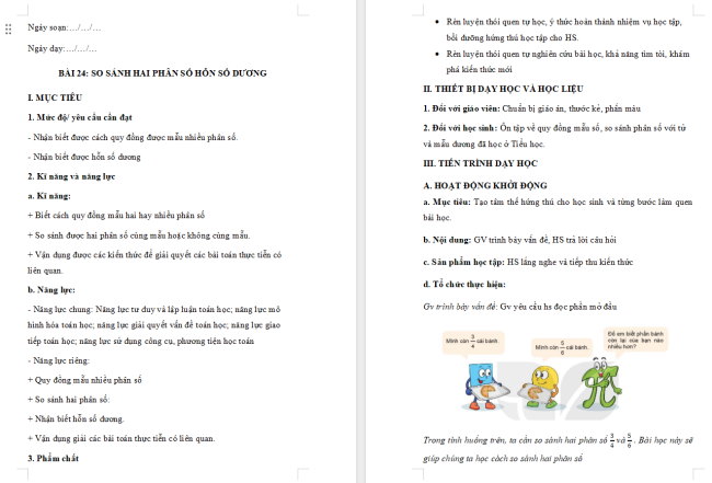 Giáo án Toán 6 Bài 24: So sánh phân số. Hỗn số dương