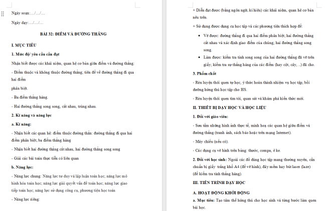 Giáo án Toán 6 Bài 32: Điểm và đường thẳng