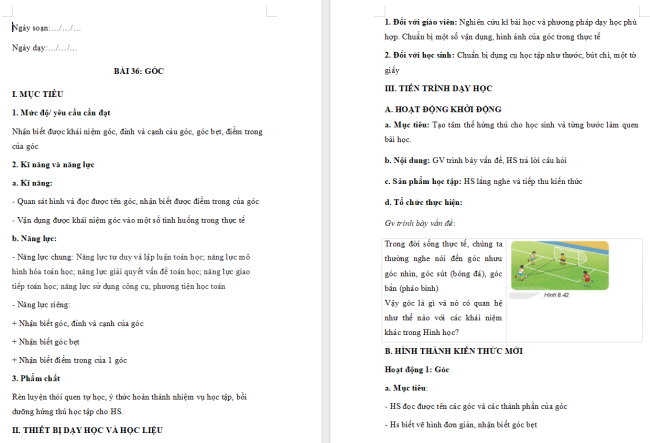 Giáo án Toán 6 Bài 36: Góc