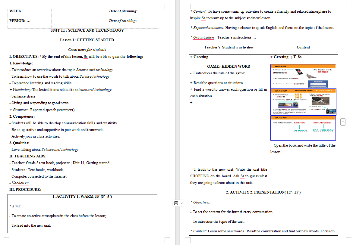 Tiếng Anh 8 Unit 11: Getting Started